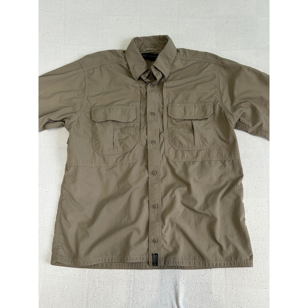 5.11 Tactical Series Mens M Tan Ripstop Nylon Long Sleeve Button Down 72158